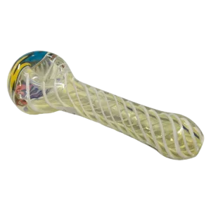 Handmade spiral glass smoking pipe with clear finish and tapered end - CCWPF107.