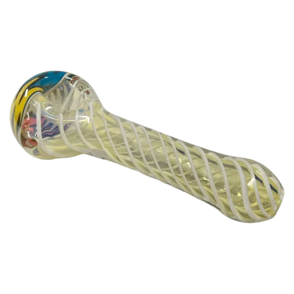 Handmade spiral glass smoking pipe with clear finish and tapered end - CCWPF107.