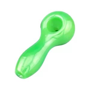 A small, green glass pipe with a white bowl, perfect for on-the-go smoking. #CCWPF216