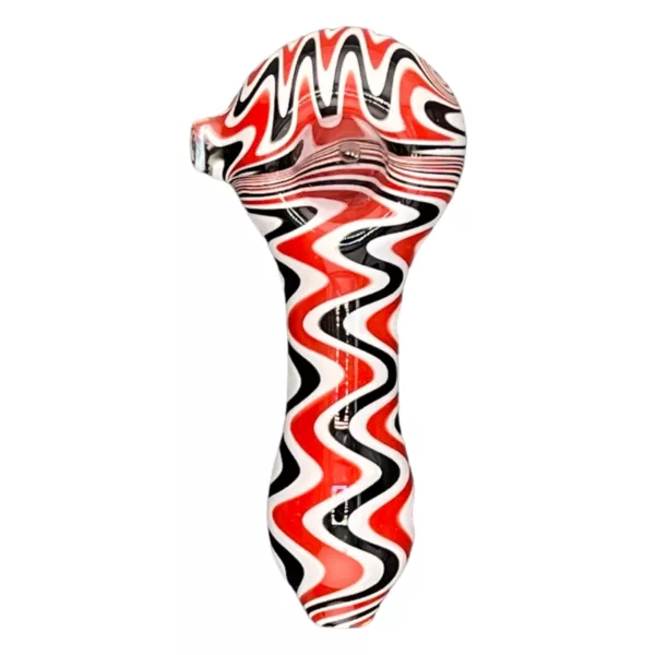 Striking red and white striped, abstract swirled shape for a unique smoking experience.