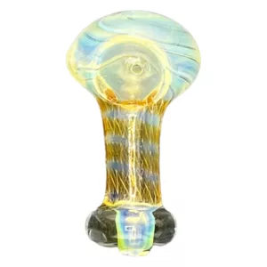 Spiral mushroom design smoking pipe with clear glass stem and metallic blue/gold base - Silver Dwarf HP - VSACHP61.