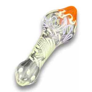 Handmade clear glass pipe with trippy pastel swirl design, perfect for a psychedelic smoking experience.