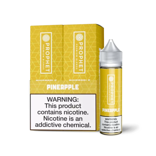 Clear yellow Pineapple Juice vaping liquid in white box - Prophet PMTA.