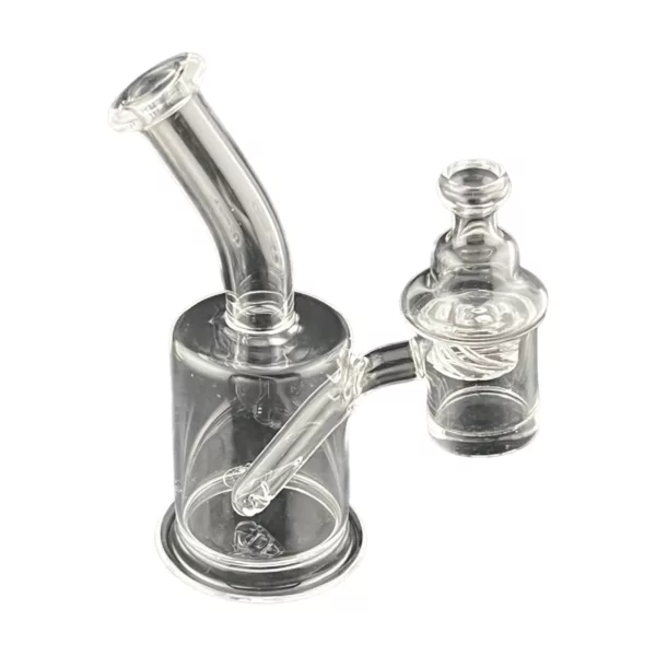 Clear glass bong with straight downstem, removable diffuser, and small bowl for smoke.