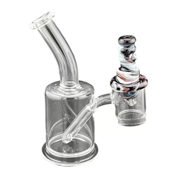 Clear glass bubbler with small handle and round base. No additional components.