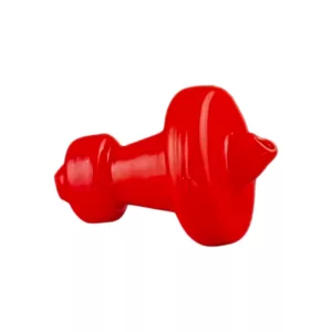 Red plastic chess pawn carb cap with small hole and flat sides for attaching to plastic pipe.