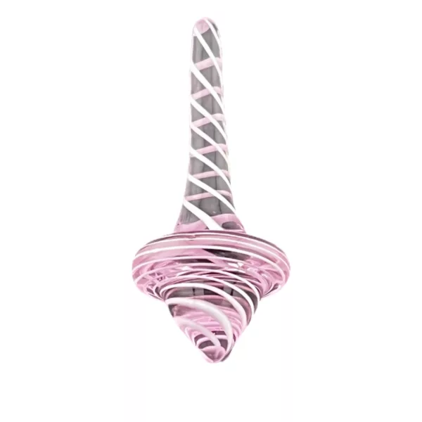 Spiral pink carb cap made of plastic, perfect for your smoking setup.