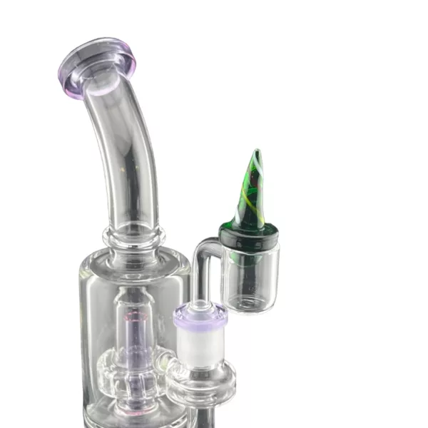 Elegant and modern glass water pipe with smooth carb cap. Sleek design with clear, transparent appearance. NN1373.