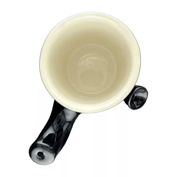 Cannaboss Mug - Comfortable black handle, smooth cream body, small pouring opening.