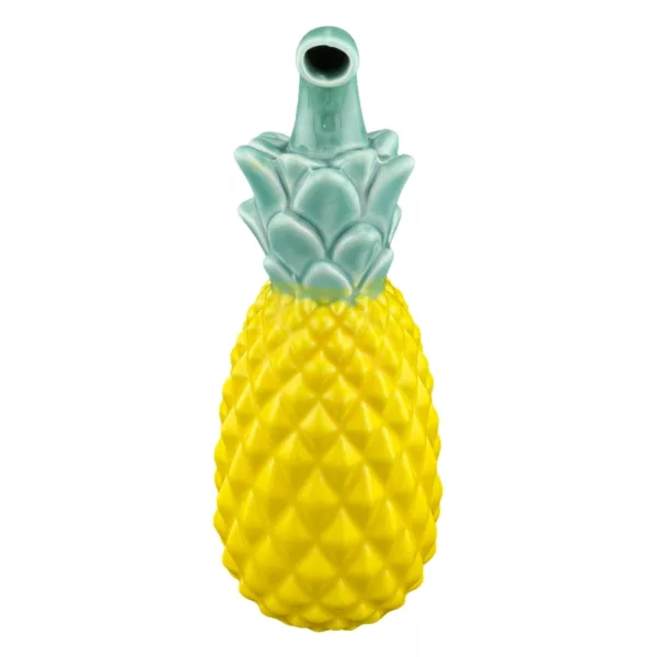 Yellow pineapple ashtray with green stem and brown base. Perfect for roasting and enjoying your favorite tobacco.