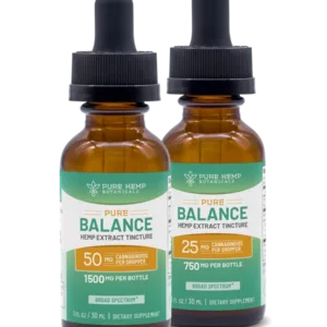 Two bottles of 'BALANCE' liquid supplement, labeled with product name and dosage information, appear well packaged and labeled on white background.