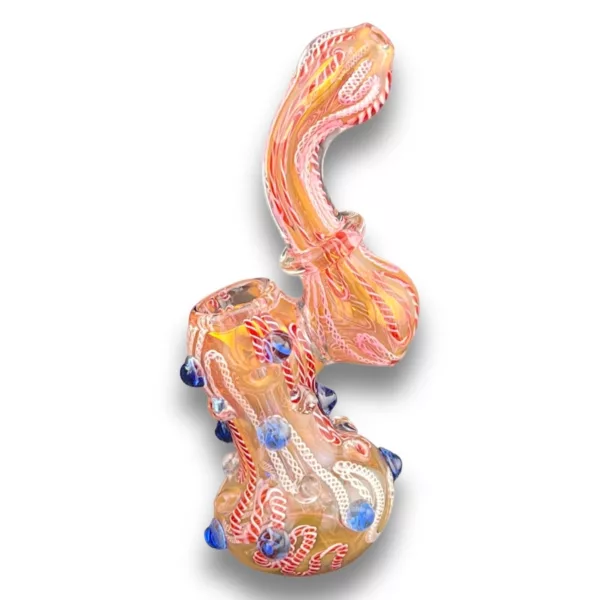 Handmade glass bubbler with a unique spiral design and color scheme. Great addition to any smoking accessory collection.