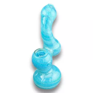 High-quality, durable glass pipe with unique blue swirl pattern and durable bowl.