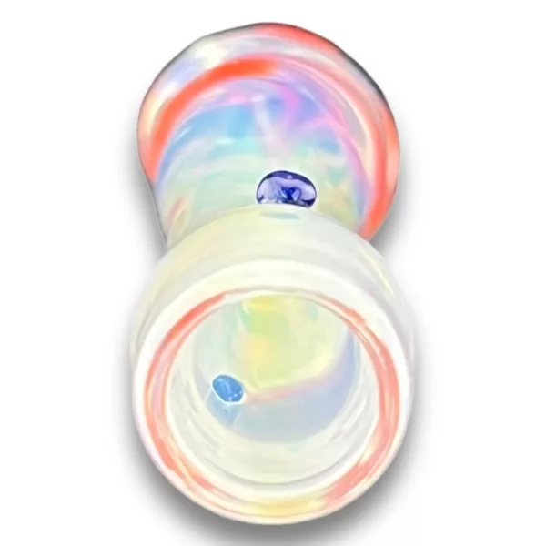 Glass chillum with red, white, and blue swirl pattern, small hole on one end - RRR708.