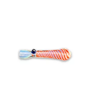 Add a touch of whimsy to your space with our Bumpy Chillum RRR716, a glass toy or decorative item with a red and white striped design.