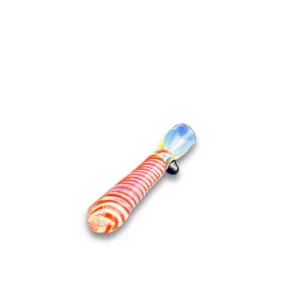 Small cylindrical object with red, white, and blue stripes and a small hole, listed as Bumpy Chillum RRR716.