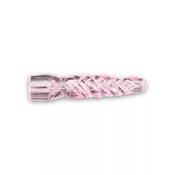 Handcrafted clear glass chillum with a pink twist, designed for tobacco/herbal use.
