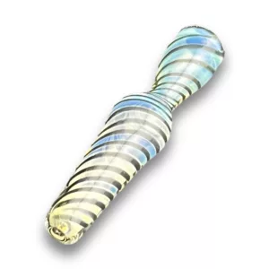 Calming blue and yellow swirl design on clear glass chillum, creating a mesmerizing vortex effect.