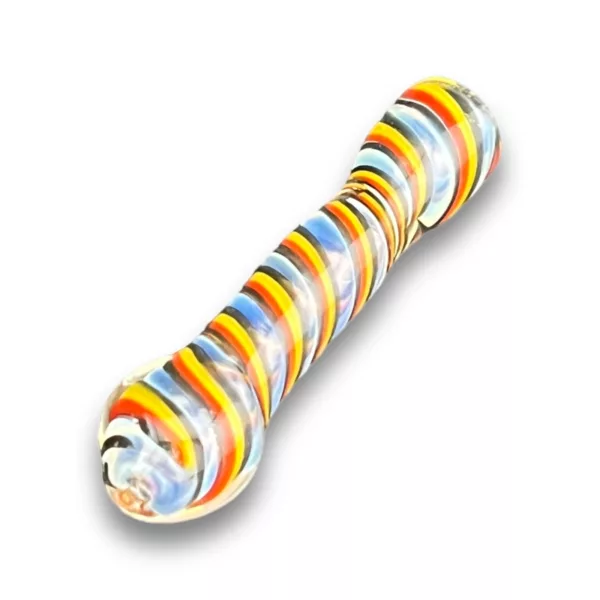Unique spiral glass pipe for smoking cannabis, RRR728, with colorful rainbow design.