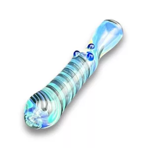 Handmade thick end chillum with clear glass and blue swirl design. RRR711.
