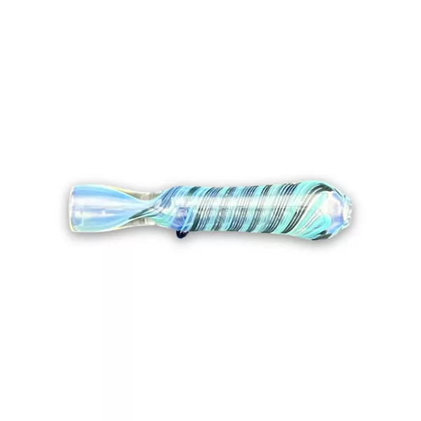 Handcrafted glass chillum with blue and white swirl design. Perfect for a chill smoke session.