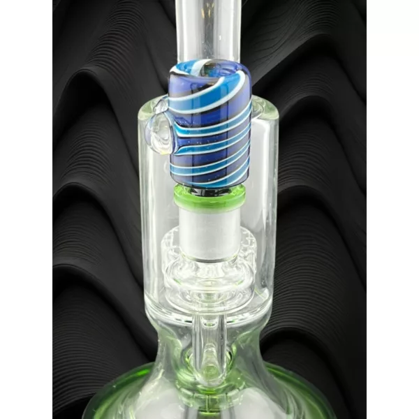 Glass bong with blue and green swirl design. Candy Vortex Clover Bowl - CCBWL1.