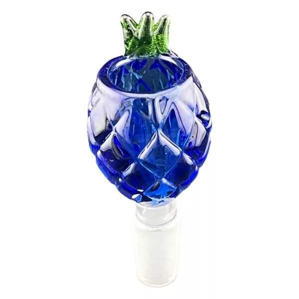 Blue glass pineapple ashtray with clear crystal base and stem. Upside down design. NN135814M.