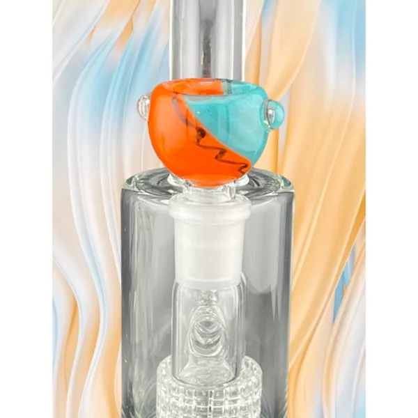 Abstract, colorful bong with clear cylinder & round mouthpiece. Colorful-Bowl-18M-online-smoke-shop.