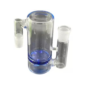A clear plastic ash catcher with a blue metal base for efficient ash collection and clear visibility. Durable materials for frequent use.