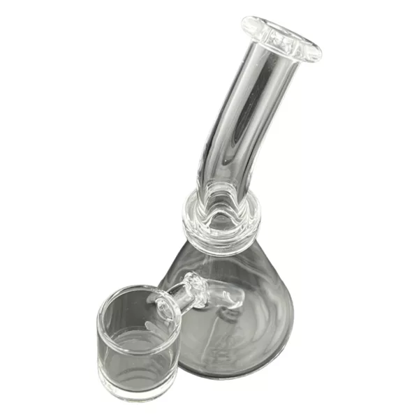 Clear glass water pipe with small circular glass on top, 8in diameter and 7in height.