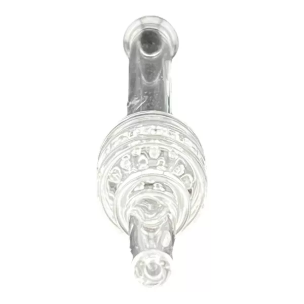 Clear glass with white stem and smooth clear base, featuring small grip projections.