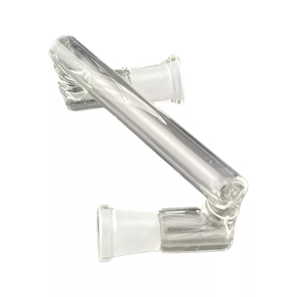 Clear glass pipe with metal handle, shaped like a tube. NN333Z.