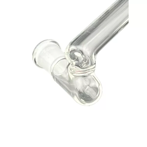 A clear glass tube with a drop-down section and a smaller tube inside it, used for reclaiming smoke.