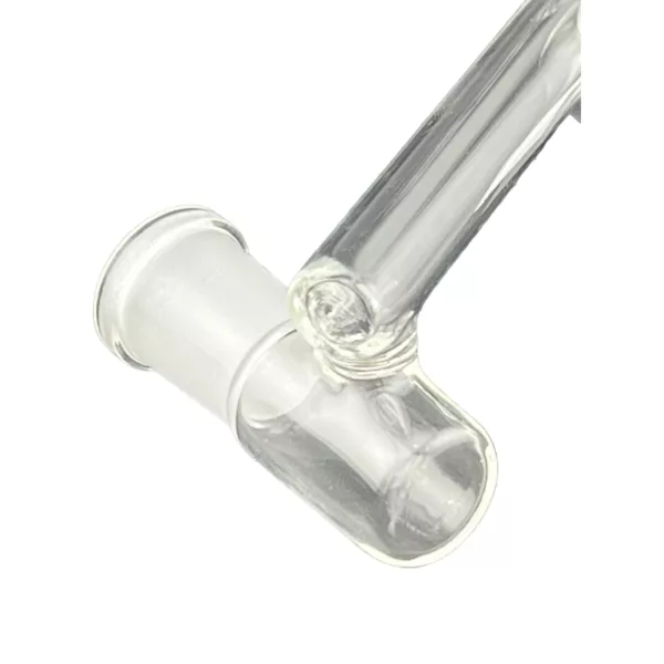 Clear glass pipe with small hole at end, sitting on white background. NN332 Reclaimer Dropdown.