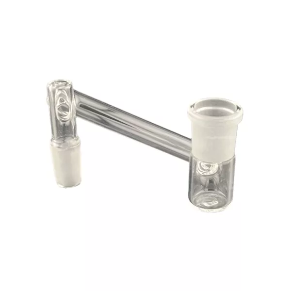 Image of a cylindrical plastic pipe with a clear handle and transparent tube for industrial use, mounted on a white background. Well-lit and easy to see.