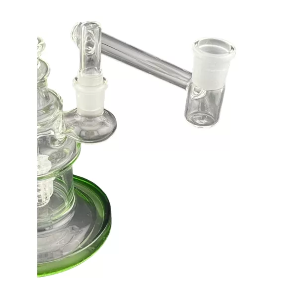 Clear glass water bubbler with percolator and three airflow holes. Includes small glass stopper.