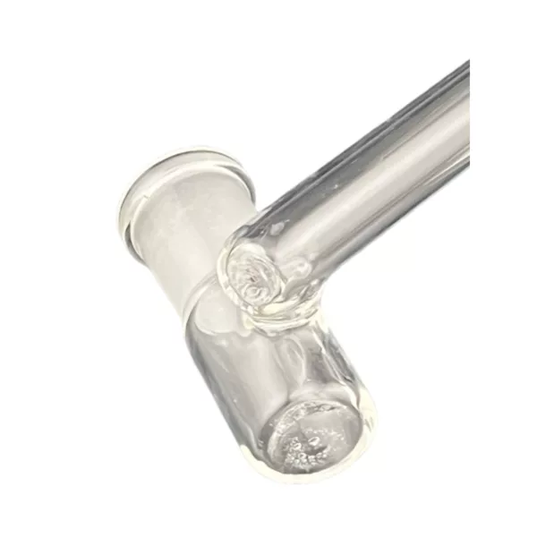 A clear glass pipe with a small hole and transparent design, perfect for reclaiming vapor.