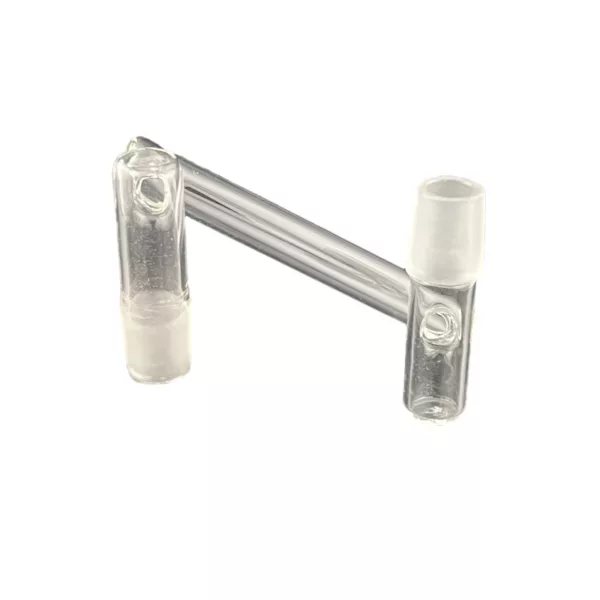 Two clear plastic pipes connected horizontally for industrial or scientific use.