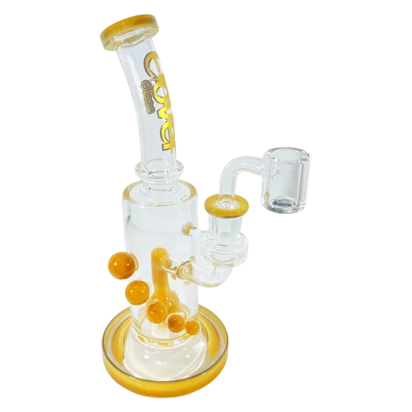 Handy water pipe with colorful spiral marbles, cracked stem, and convenient handle.