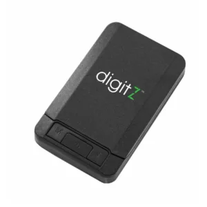 USB drive with green logo, 'digitz aws' on back, silver body, black and white accents, used for storing/data transferring.