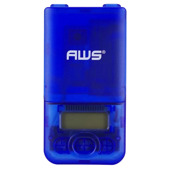 Blue plastic case with clear front and small button on back. Features the word 'awesome' in white letters. Device not visible.