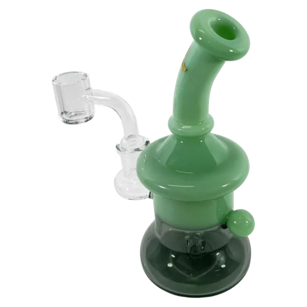 A transparent green glass bong with a removable bowl and stem.