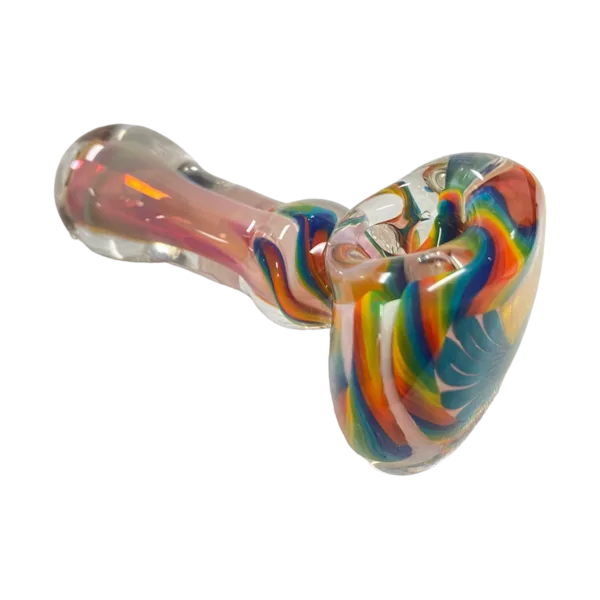 Stylish, rainbow-colored glass spoon for smoking small joints or blunts. Smooth finish and functional design.