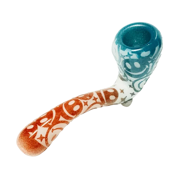 Handcrafted Deep Carve Sherlock pipe by Joe Palmero, featuring a blue and orange, swirling briar wood bowl and stainless steel accents.