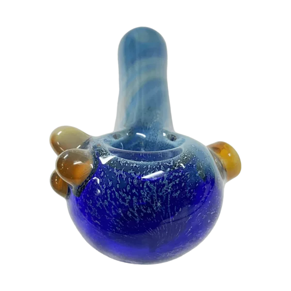 Handcrafted Glass Pipe with Blue Base and Clear Round Shape, perfect for any space tech enthusiast.