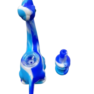 Smooth blue & white silicone water pipe with attached plastic tube, available at smoking company website.