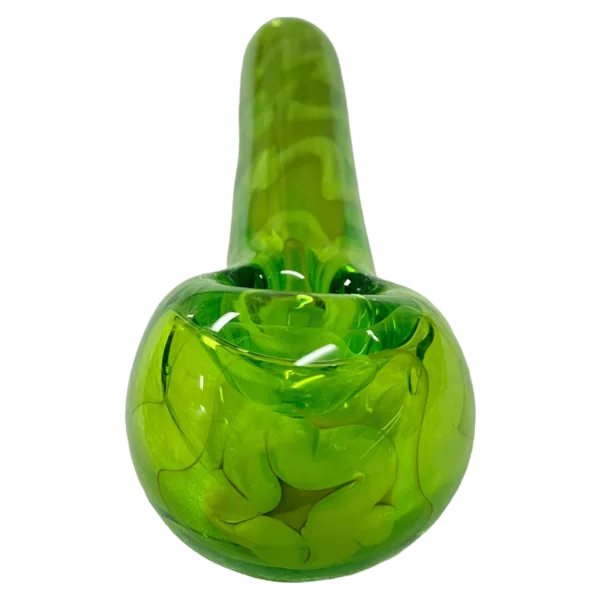 A unique, green glass smoking pipe with a hollow, spiral spoon design and no markings. Perfect for those looking for a one-of-a-kind smoking experience. #smoking #glass #spiral #hollow #green #unique