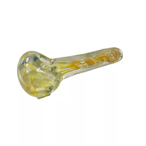 Multiverse Glass Medium Inside-out Spoon - Yellow and blue design, clear center, tapered end.