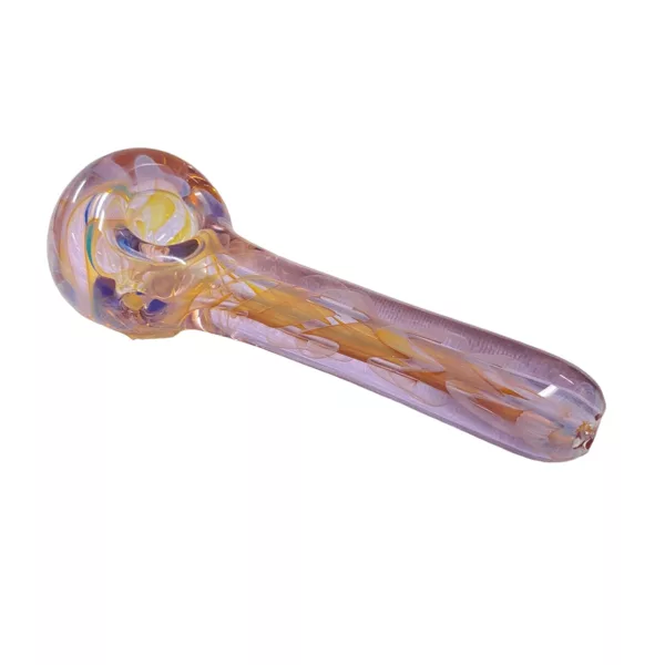 Beautiful, high-quality glass medium inside-out spoon with swirling purple, blue, and yellow colors. Long handle and intricate design.