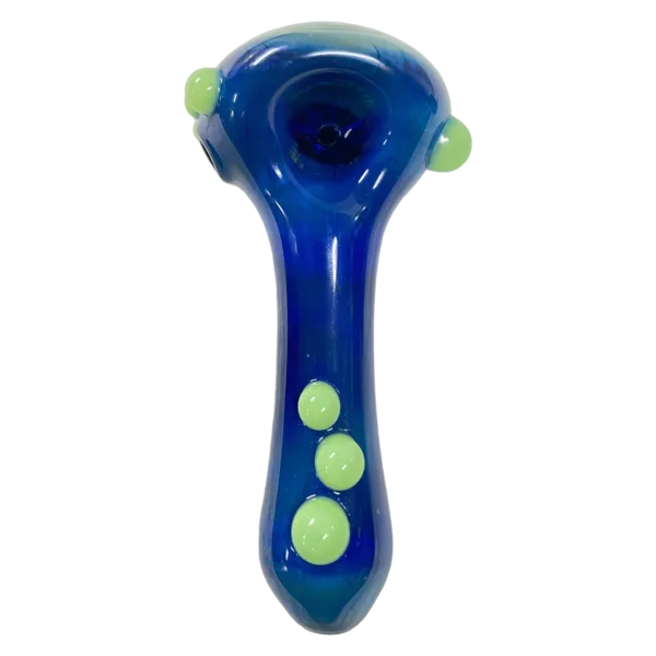 Multiverse Glass Blue Wigwag Spoon - Glass bubble bowl with metal handle, designed for smoking.